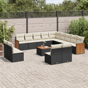 14-piece Lounge Set with Cushions, Polyrattan Black