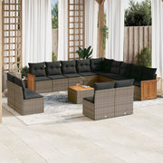 Loungeset 14-delig poly rattan grijs