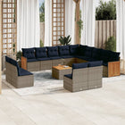 14-piece garden lounge set with cushions, grey poly rattan