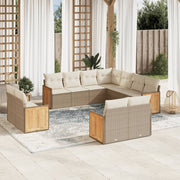 Tuinset 11-delig poly rattan beige met kussens