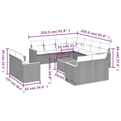 12-Delige Loungeset Met Kussens Poly Rattan Beige