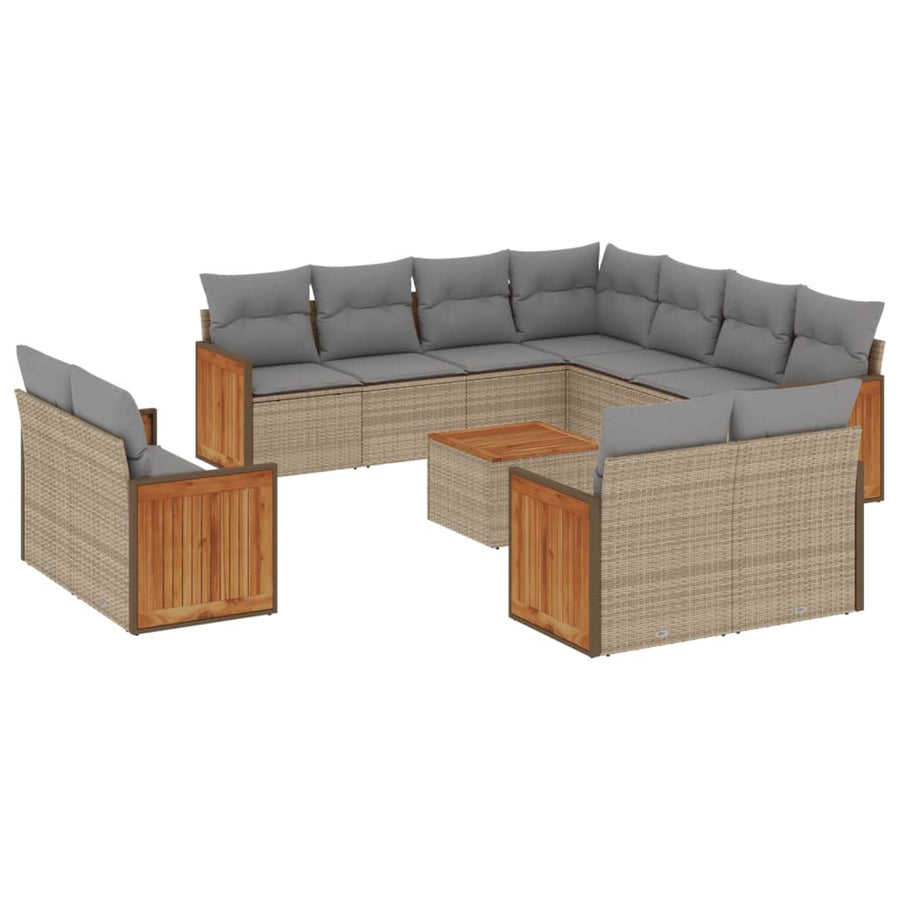 12-Delige Loungeset Met Kussens Poly Rattan Beige