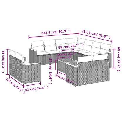 12-delige tuinbankset met kussens, grijs polyrotan