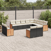 12-piece lounge set with cushions poly rattan black
