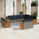 12-piece garden lounge set with cushions, grey poly rattan