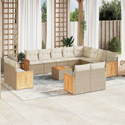 13-piece Lounge Set with cushions poly rattan beige