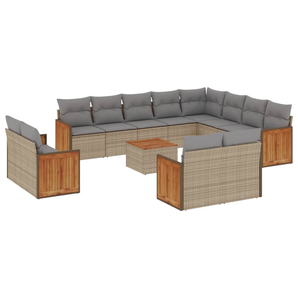 13-Delige Loungeset Met Kussens Poly Rattan Beige