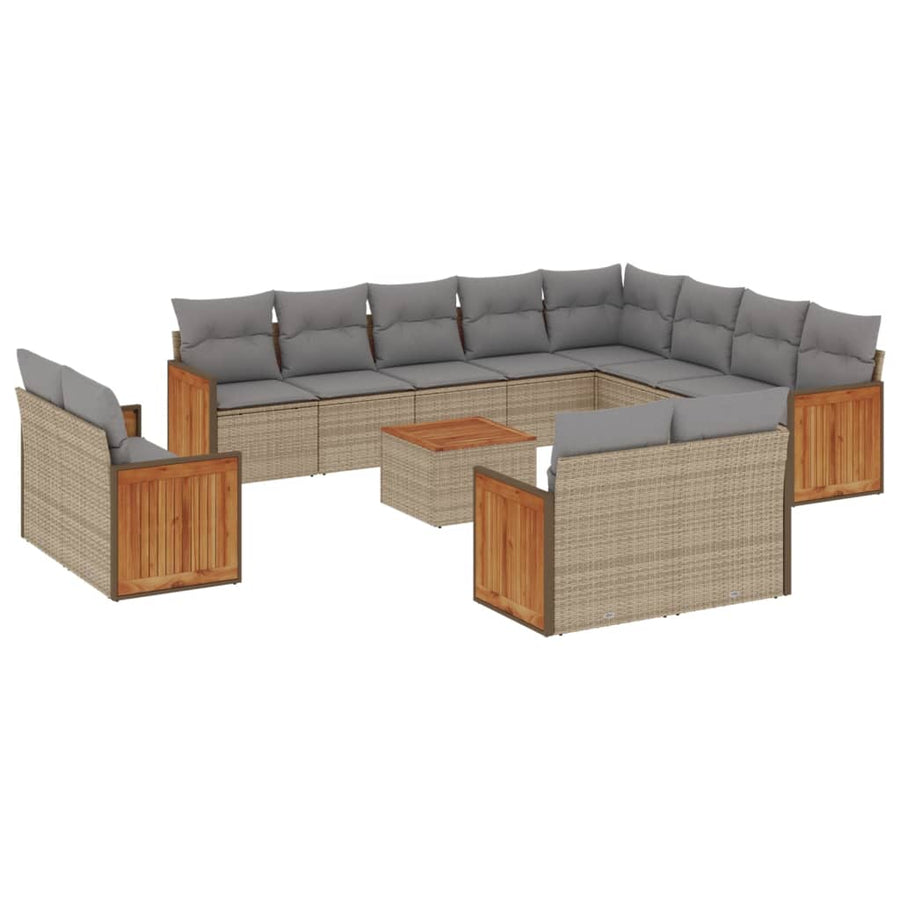 13-Delige Loungeset Met Kussens Poly Rattan Beige