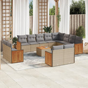 13-piece Lounge Set with cushions poly rattan beige