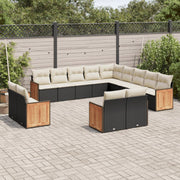13-piece Lounge Set with Cushions, poly rattan black