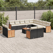 14-piece Lounge Set with Cushions, Polyrattan Black