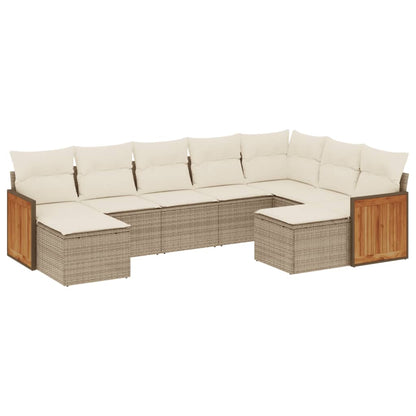 9-Delige Loungeset Met Kussens Poly Rattan Beige