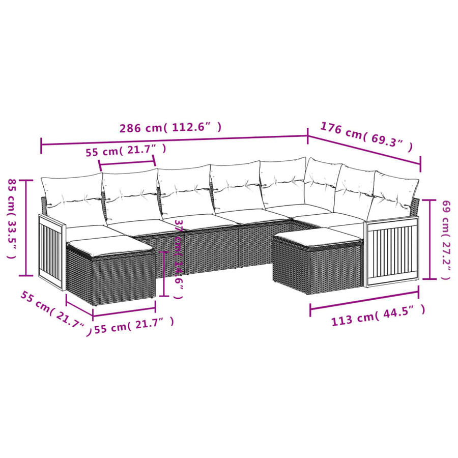 9-Delige Loungeset Met Kussens Poly Rattan Beige