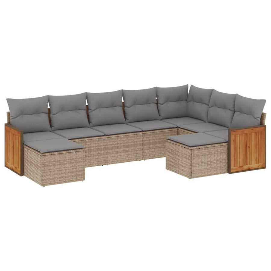 9-Delige Loungeset Met Kussens Poly Rattan Beige