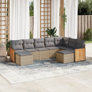 9-piece Loungeset with cushions poly rattan beige