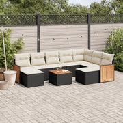 10-piece Loungeset with Cushions Poly Rattan Black