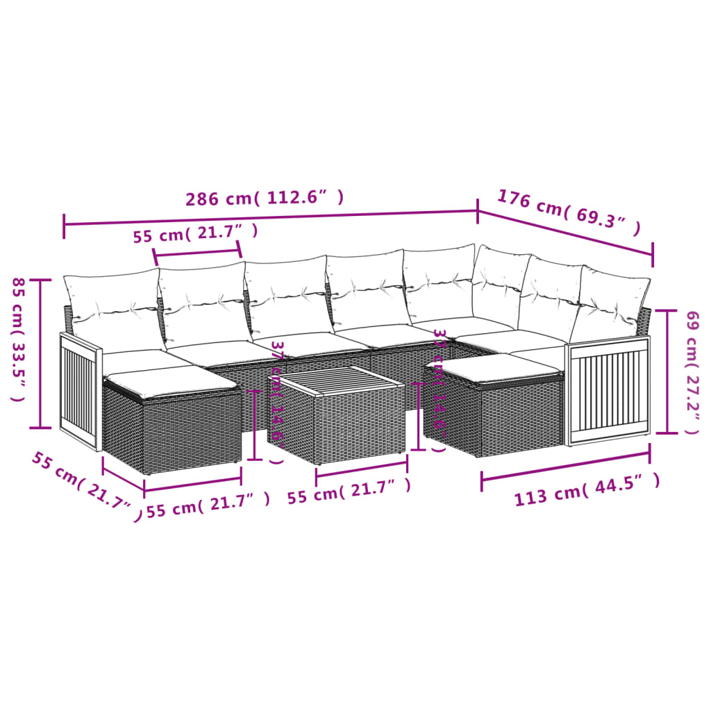 10-Delige Loungeset Met Kussens Poly Rattan Beige