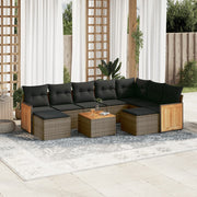 10-piece Lounge Set with Cushions Poly Rattan Grey