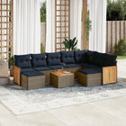 10-piece garden lounge set with cushions, grey poly rattan