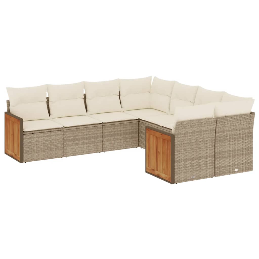8-Delige Loungeset Met Kussens Poly Rattan Beige
