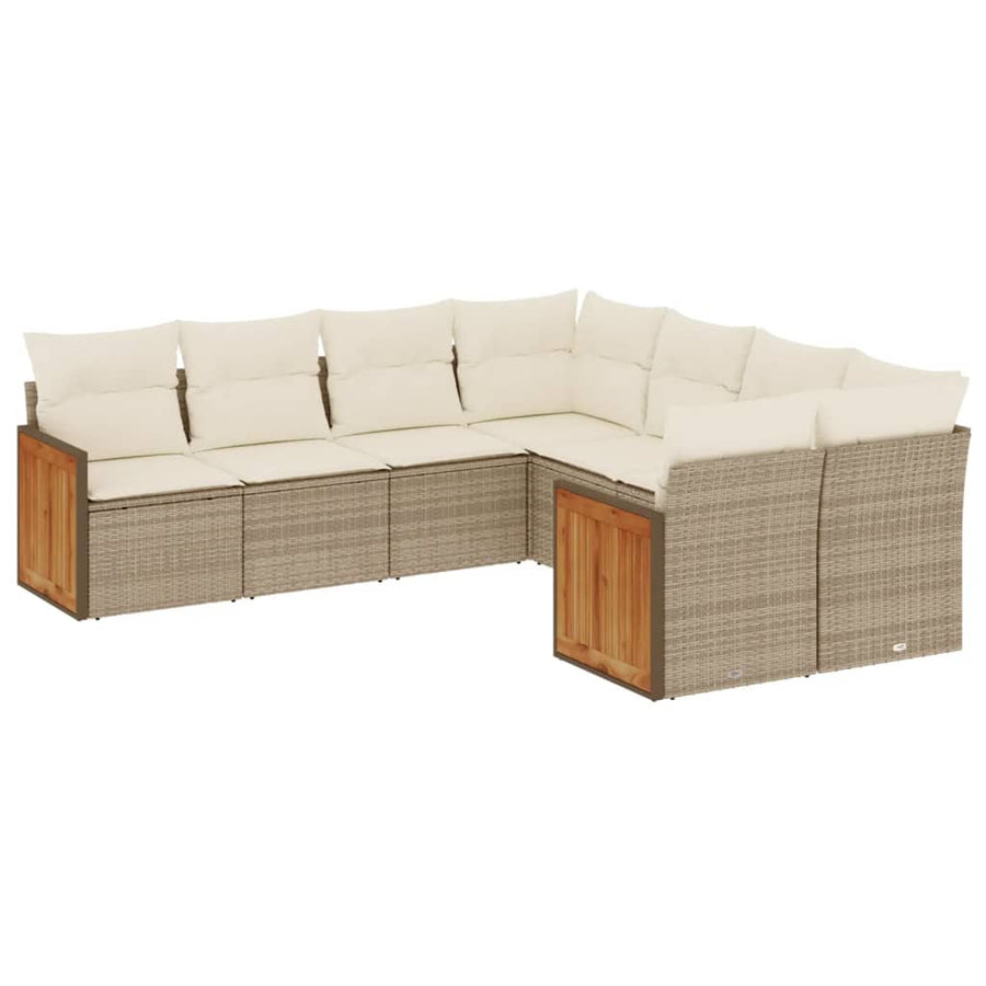 8-Delige Loungeset Met Kussens Poly Rattan Beige
