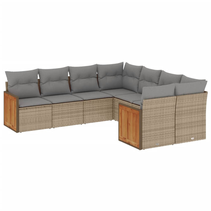 8-Delige Loungeset Met Kussens Poly Rattan Beige
