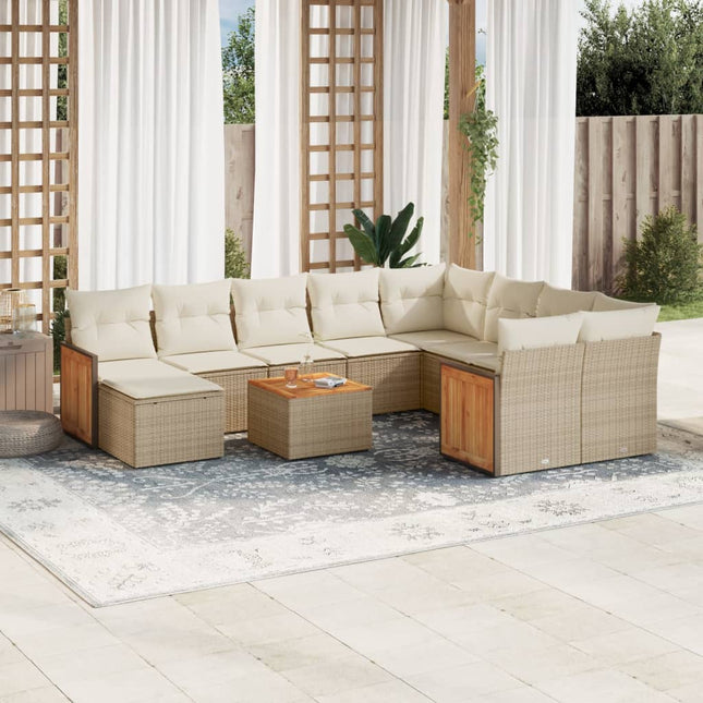 11-Delige Tuinset Met Kussens Poly Rattan Beige