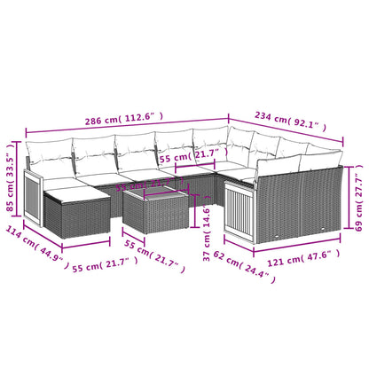 11-Delige Tuinset Met Kussens Poly Rattan Beige