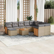 Tuinset 11-delig poly rattan beige met kussens