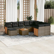Loungeset 11-delig poly rattan grijs