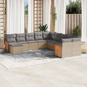 Tuinset 11-delig poly rattan beige met kussens