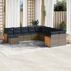 11-piece garden lounge set with cushions, grey poly rattan