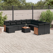 Loungeset poly rattan 12-delig zwart