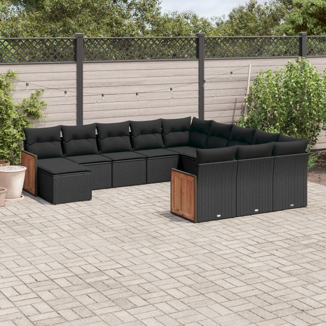 12-Delige Loungeset Met Kussens Poly Rattan Zwart