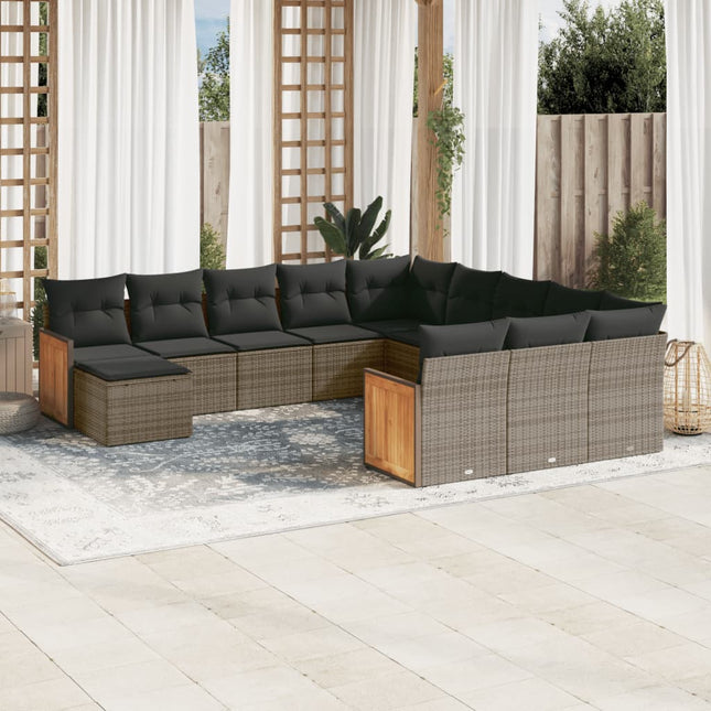 12-Delige Loungeset Met Kussens Poly Rattan Grijs