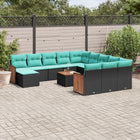 13-piece garden sofa set with cushions in black poly rattan