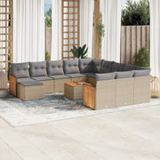 Loungeset 13-delig poly rattan beige met kussens