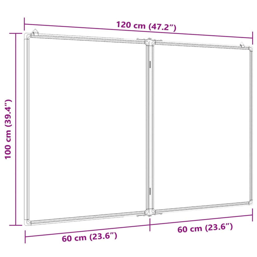Whiteboard magnetisch inklapbaar 120x100x1,7 cm aluminium