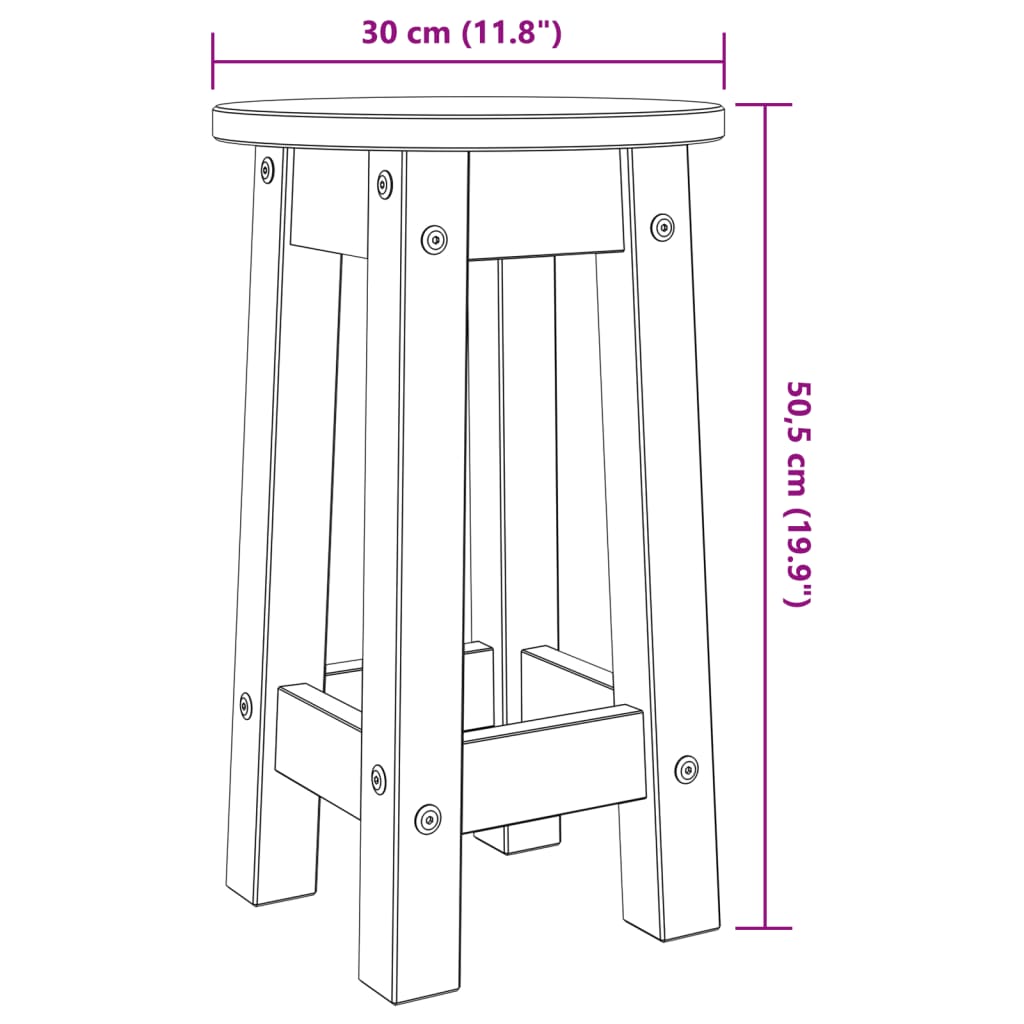 Barkrukken 2 st massief grenenhout
