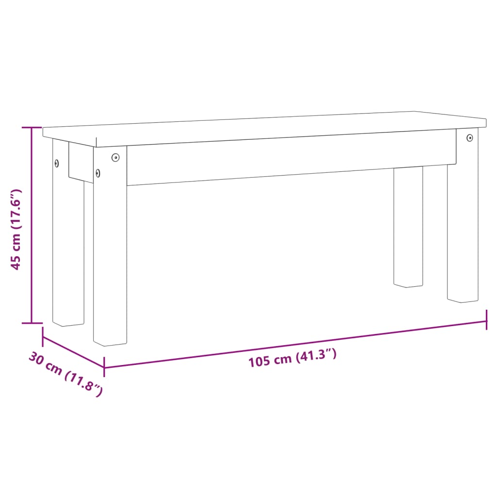Eetkamerbank PANAMA 105x30x45 cm massief grenenhout wit