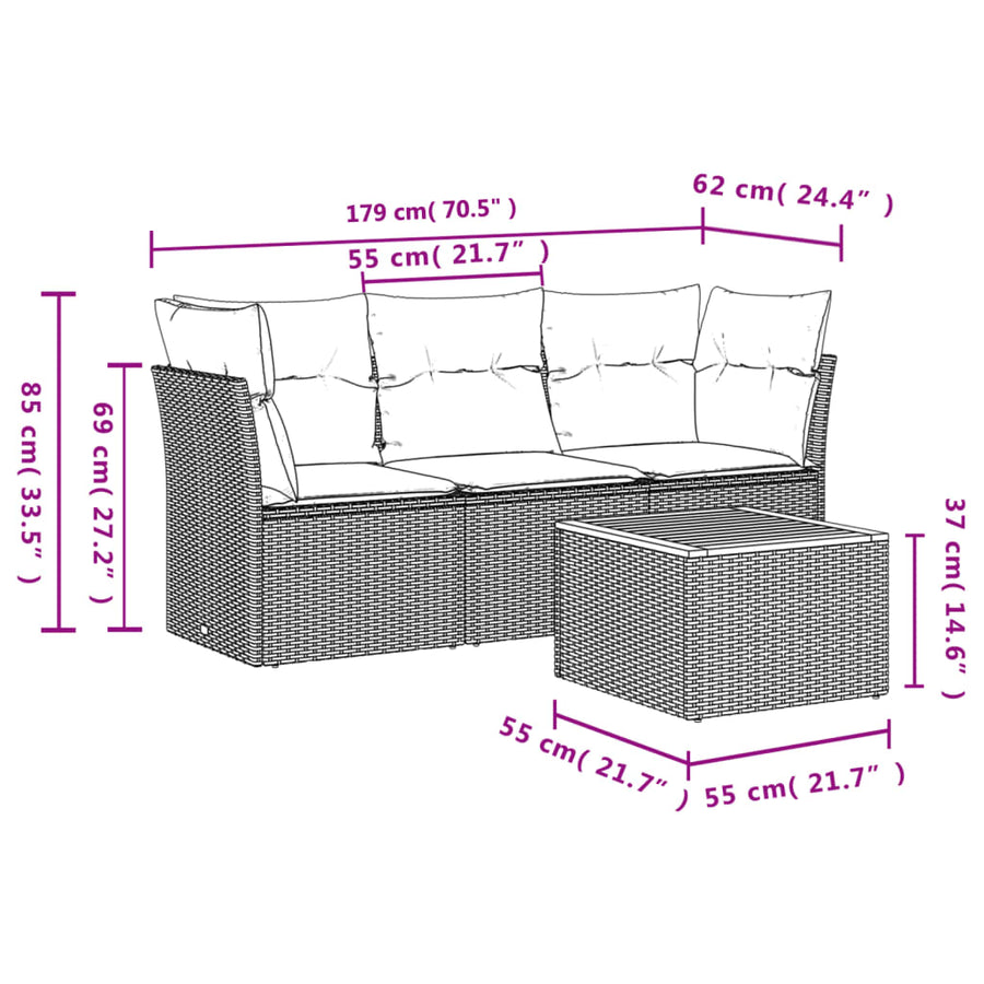 4-Delige Loungeset Met Kussens Poly Rattan Zwart
