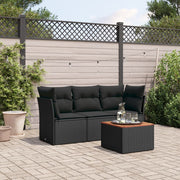 Loungeset poly rattan zwart 4-delig met kussens