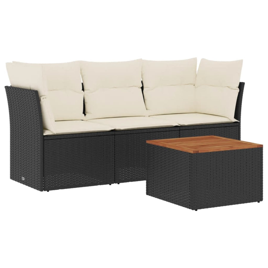 4-Delige Loungeset Met Kussens Poly Rattan Zwart en crème