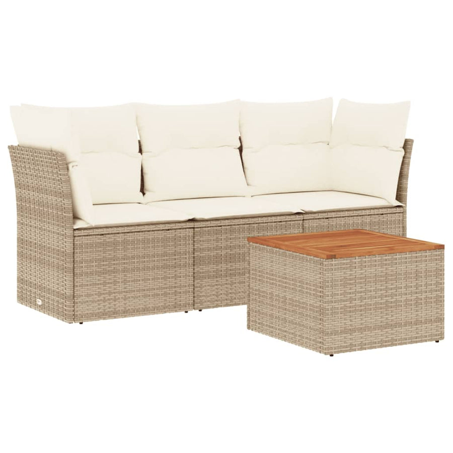 4-Delige Loungeset Met Kussens Poly Rattan Beige beige and cream