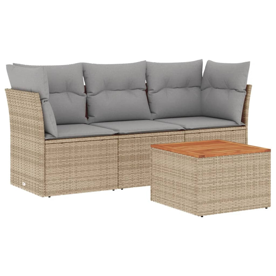 4-Delige Loungeset Met Kussens Poly Rattan Beige en grijs