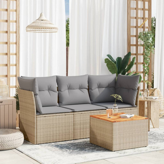 4-Delige Loungeset Met Kussens Poly Rattan Beige en grijs