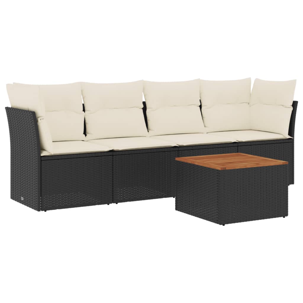5-Delige Loungeset Met Kussens Poly Rattan Zwart en crème