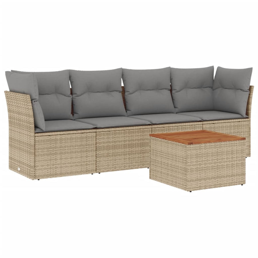 5-Delige Loungeset Met Kussens Poly Rattan Beige en grijs