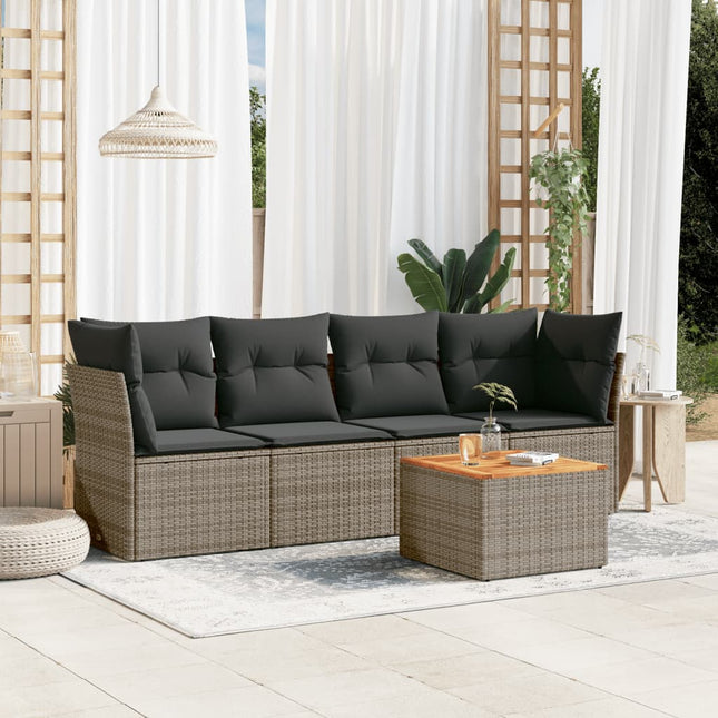 5-Delige Loungeset Met Kussens Poly Rattan Grijs