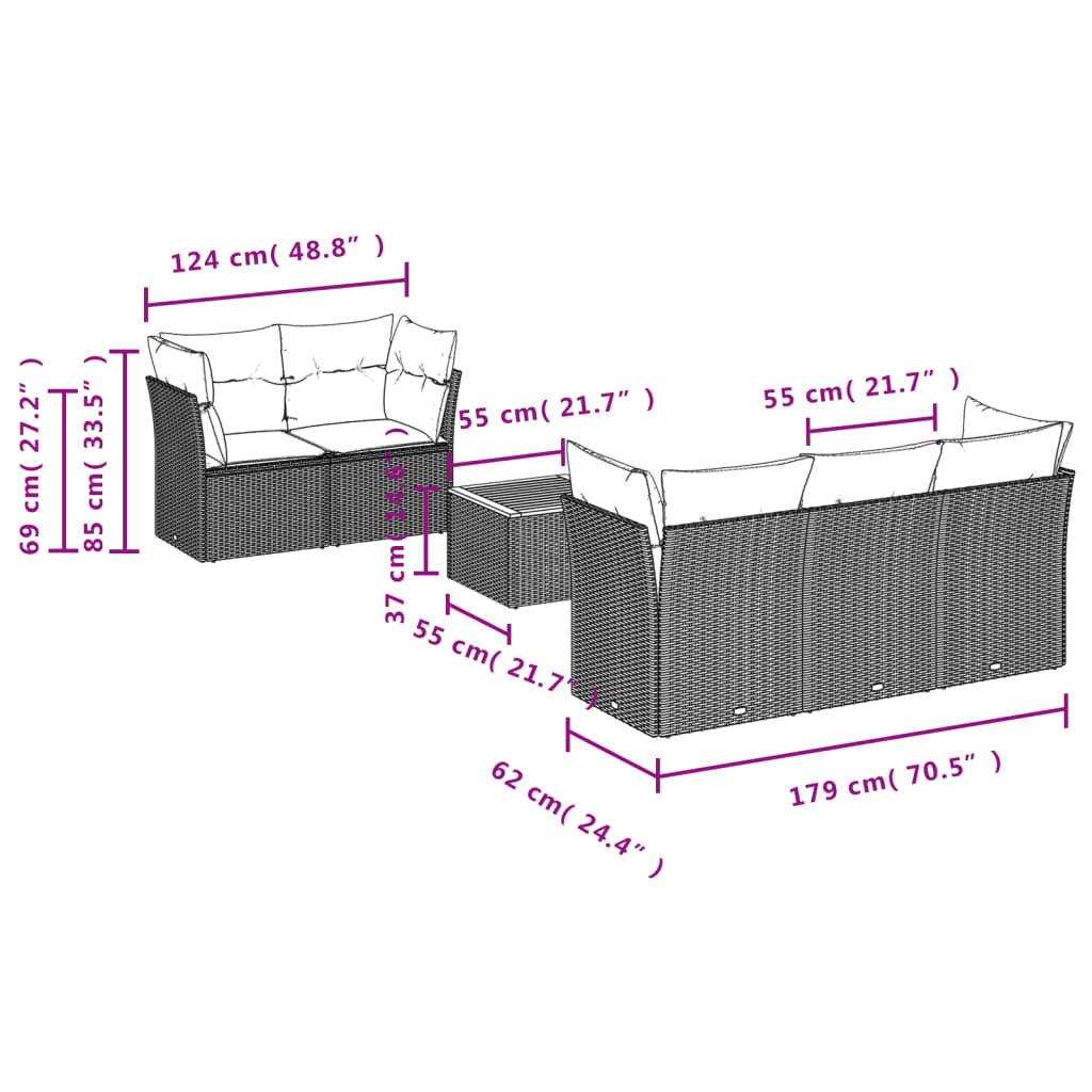 6-Delige Loungeset Met Kussens Poly Rattan Zwart